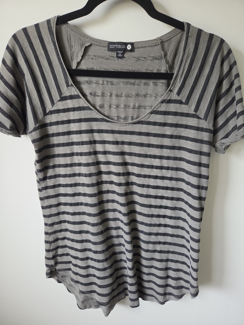 Cotton On Gray & Black Striped Scoop Neck Tee